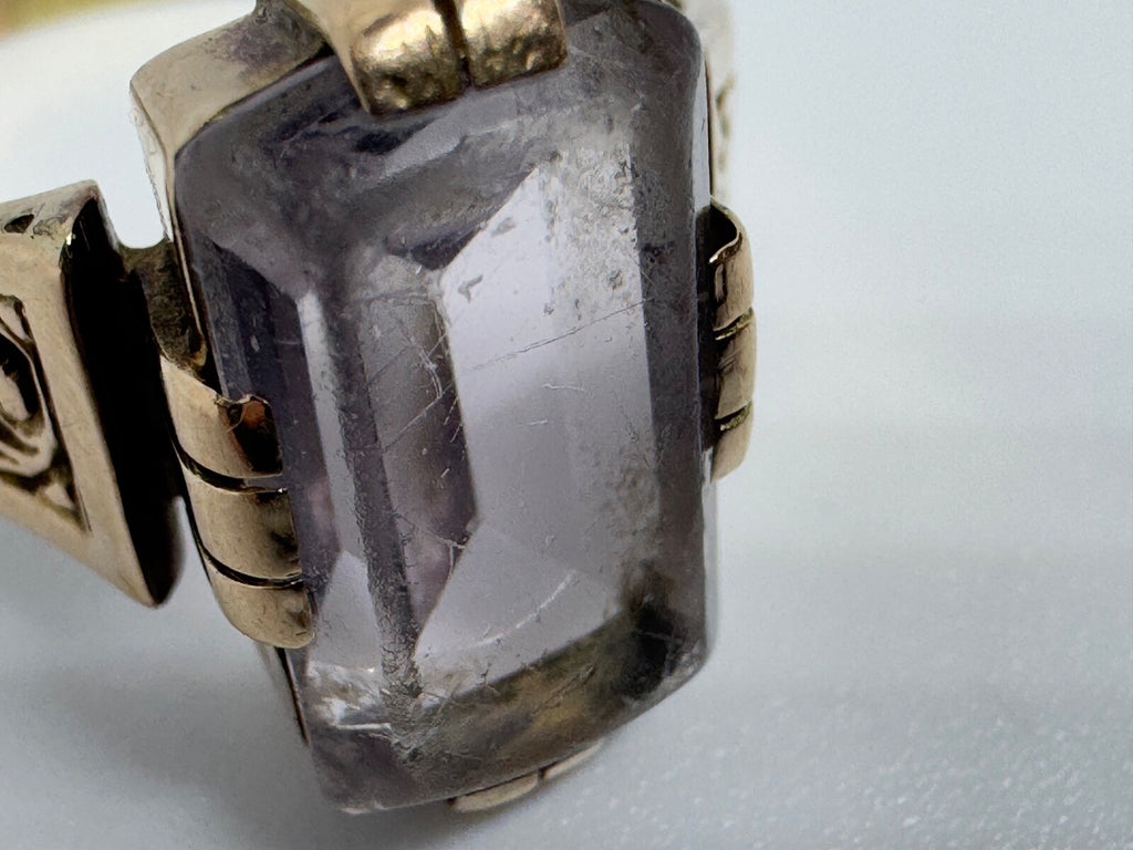 Ring Bergkristall Filigranes Dekor Quarz Grösse 60, Wohl Silber vergoldet
