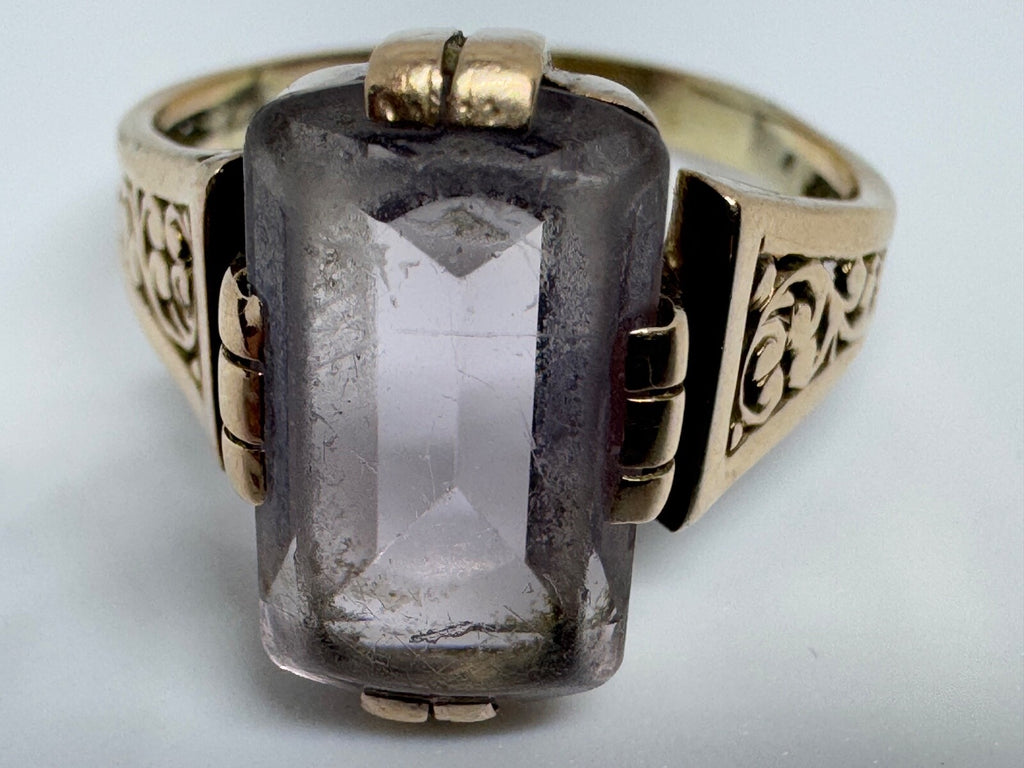 Ring Bergkristall Filigranes Dekor Quarz Grösse 60, Wohl Silber vergoldet