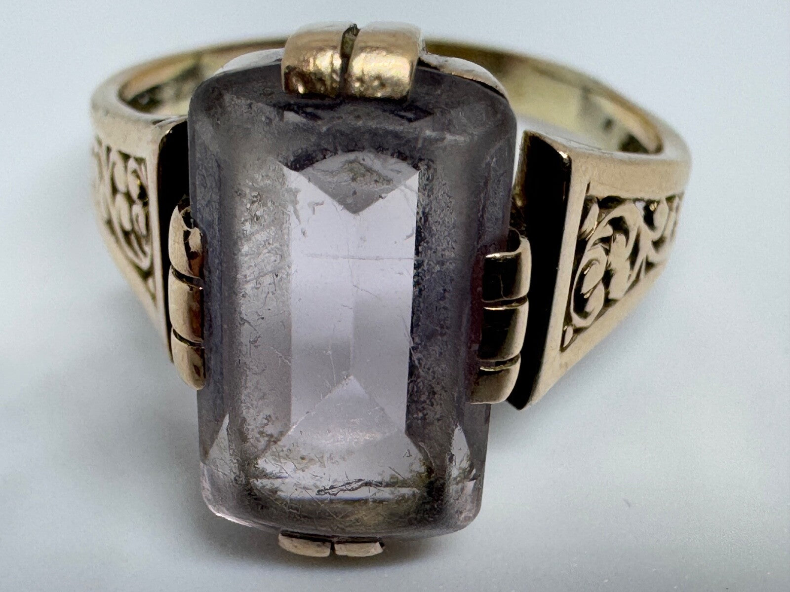 Ring Bergkristall Filigranes Dekor Quarz Grösse 60, Wohl Silber vergoldet