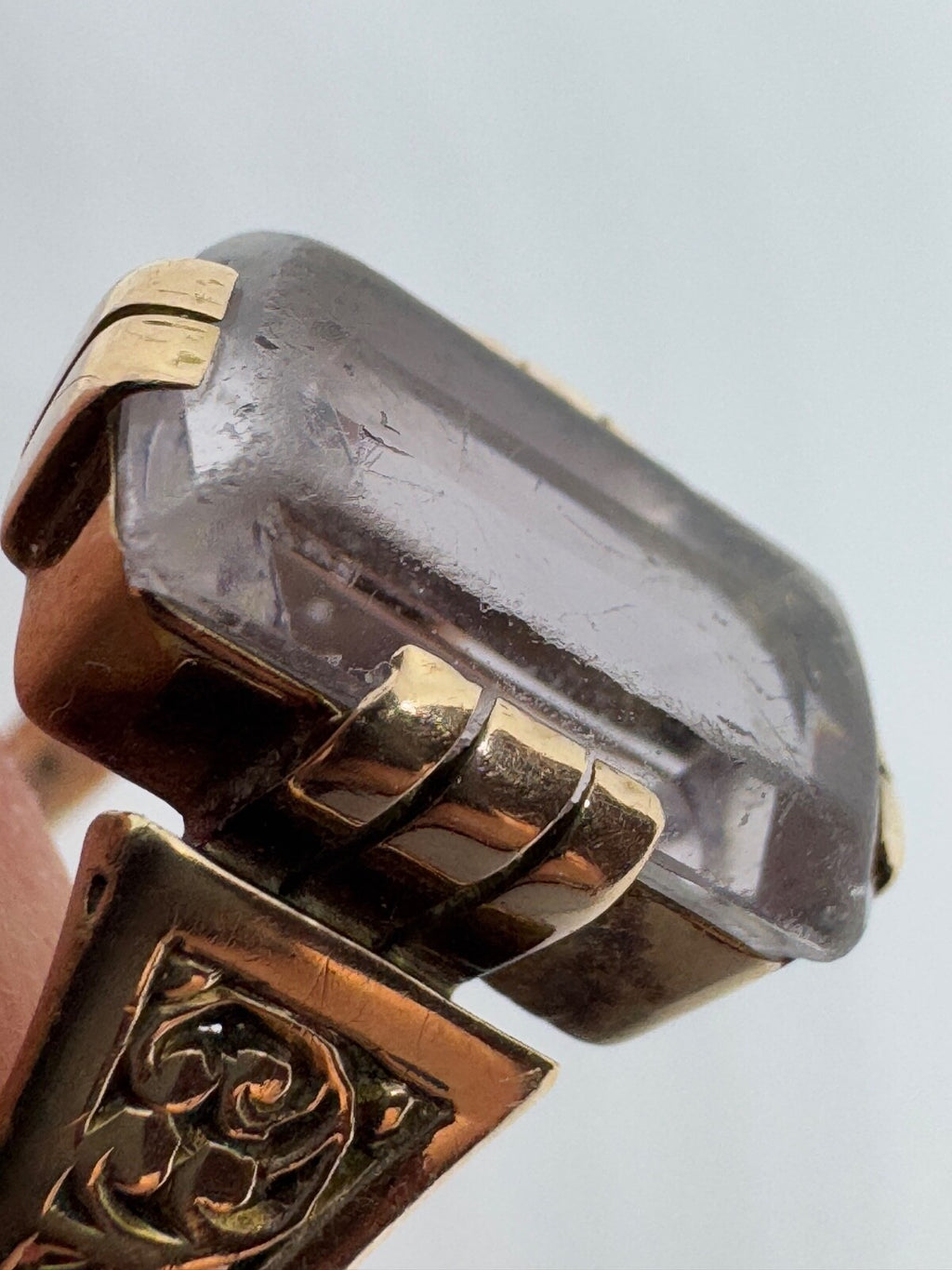 Ring Bergkristall Filigranes Dekor Quarz Grösse 60, Wohl Silber vergoldet