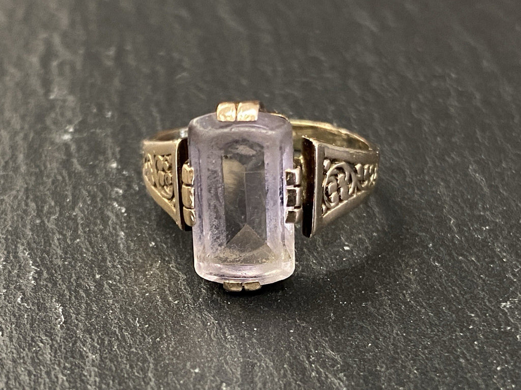 Ring Bergkristall Filigranes Dekor Quarz Grösse 60, Wohl Silber vergoldet