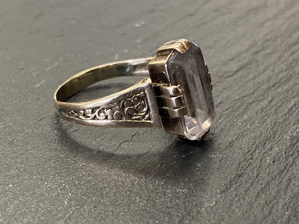 Ring Bergkristall Filigranes Dekor Quarz Grösse 60, Wohl Silber vergoldet