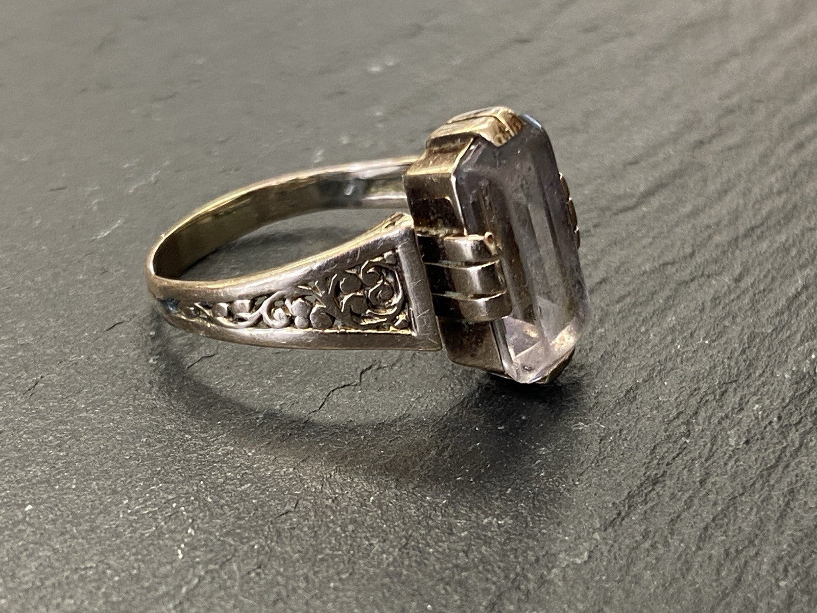 Ring Bergkristall Filigranes Dekor Quarz Grösse 60, Wohl Silber vergoldet
