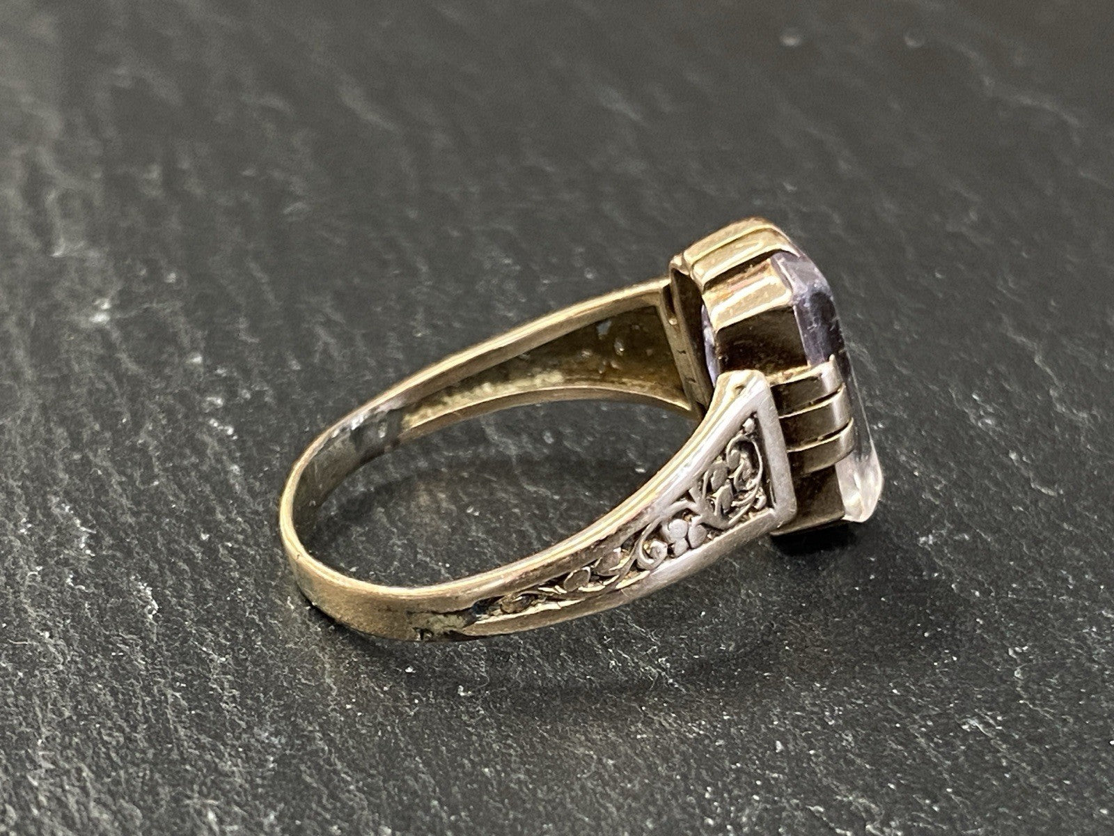 Ring Bergkristall Filigranes Dekor Quarz Grösse 60, Wohl Silber vergoldet