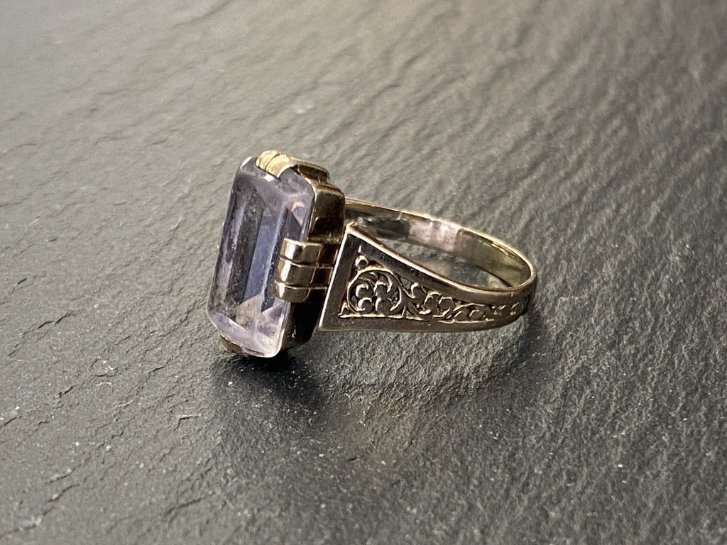 Ring Bergkristall Filigranes Dekor Quarz Grösse 60, Wohl Silber vergoldet