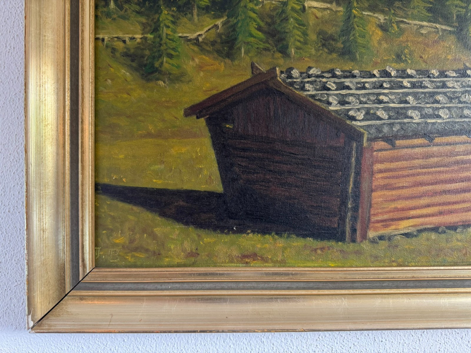 Ölgemälde Monogrammiert Jb Landschaft mit Gebirge