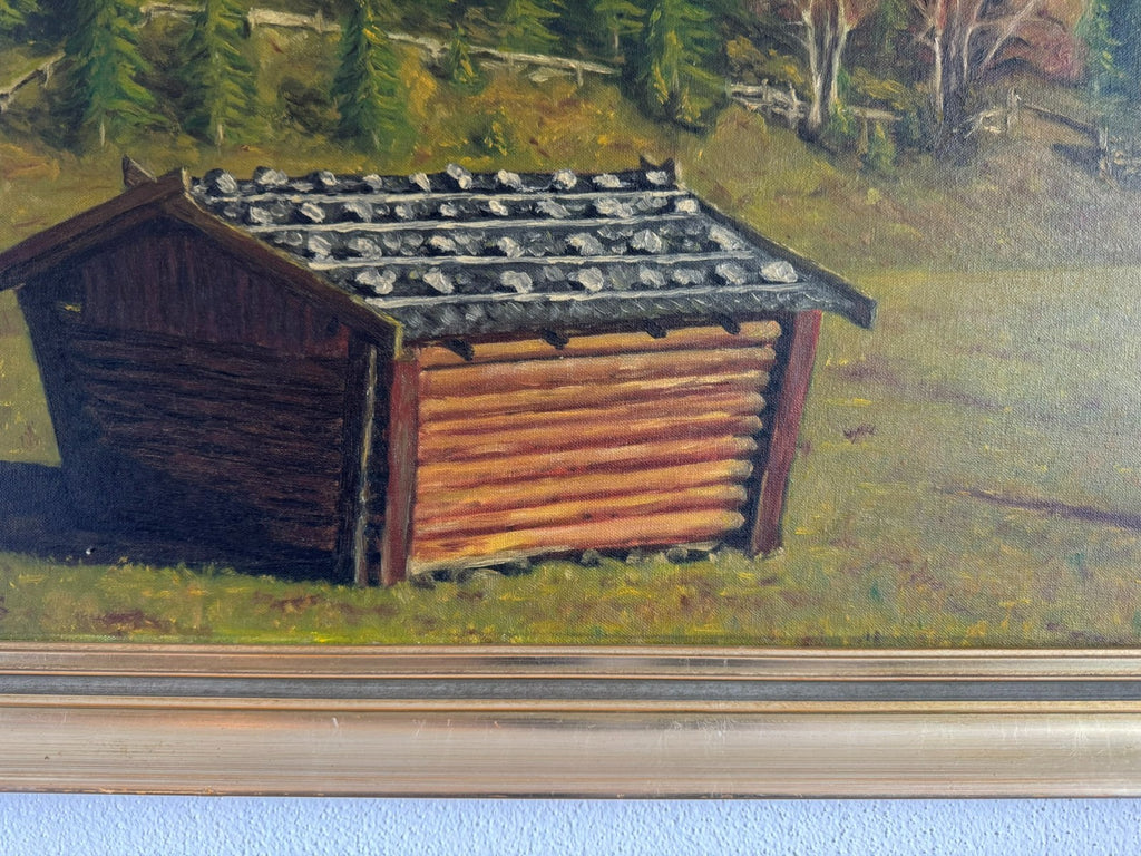 Ölgemälde Monogrammiert Jb Landschaft mit Gebirge