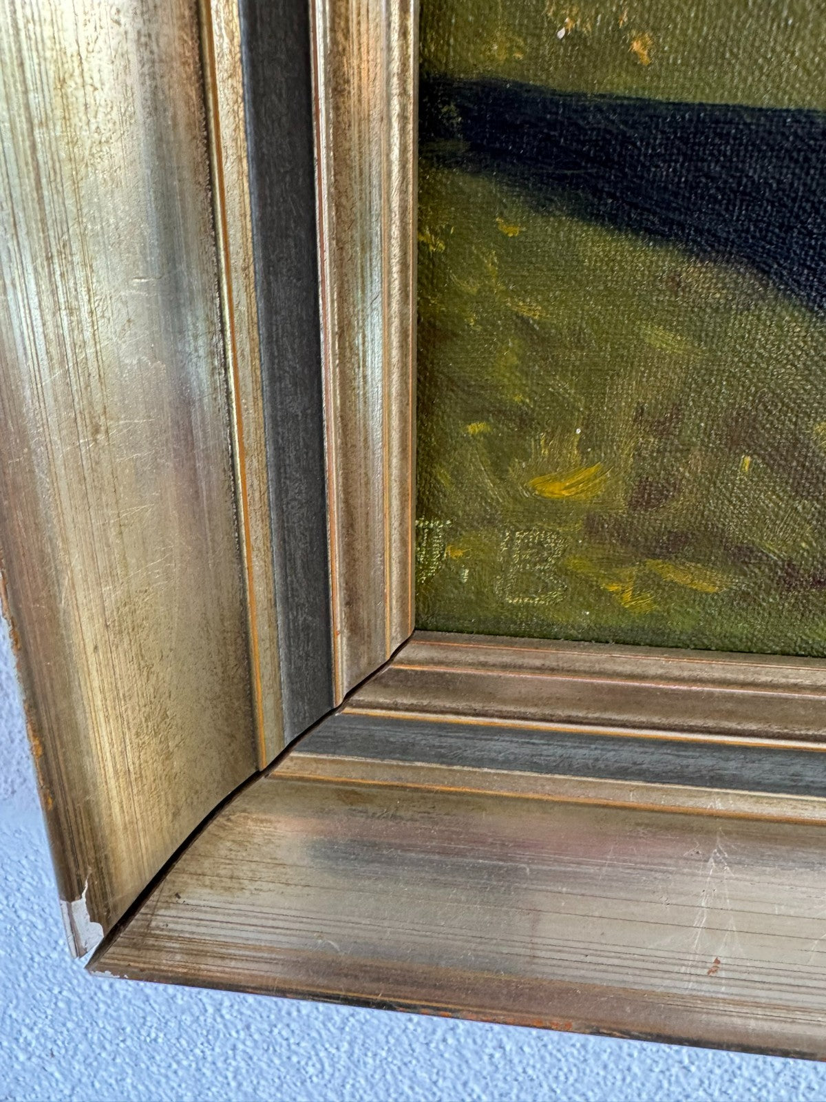 Ölgemälde Monogrammiert Jb Landschaft mit Gebirge