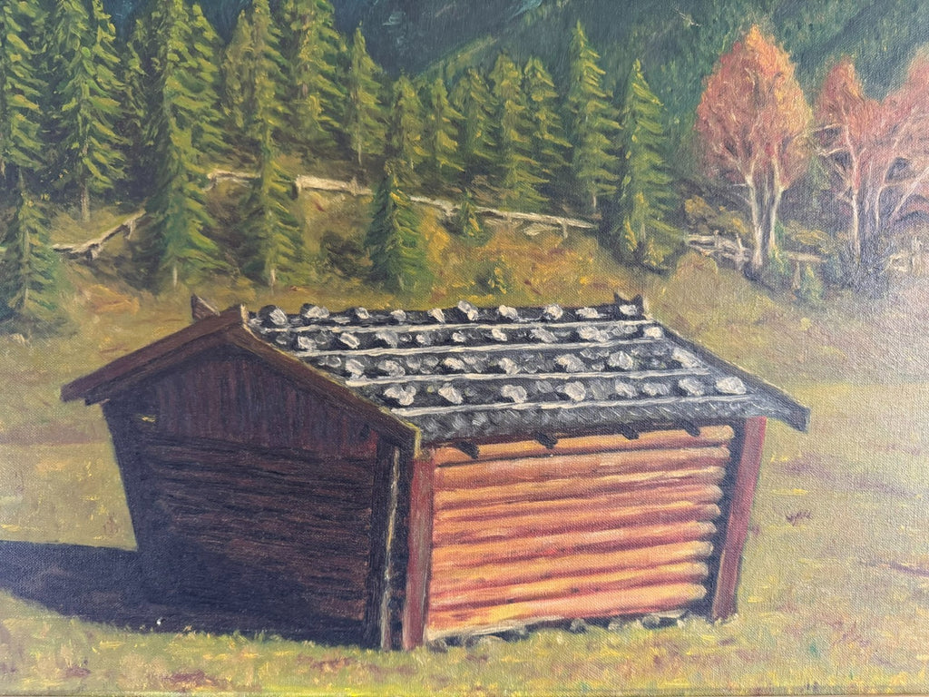Ölgemälde Monogrammiert Jb Landschaft mit Gebirge
