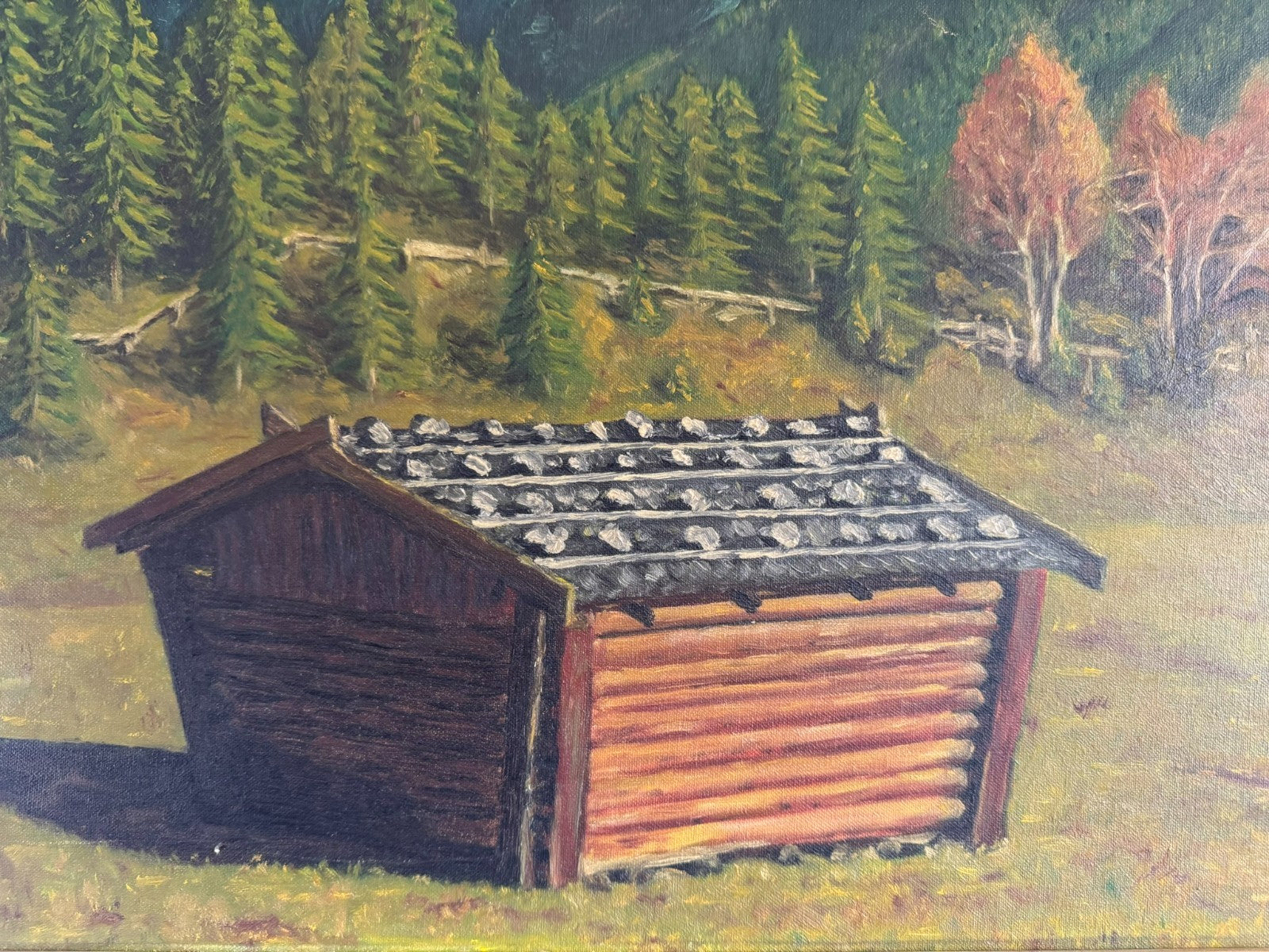 Ölgemälde Monogrammiert Jb Landschaft mit Gebirge