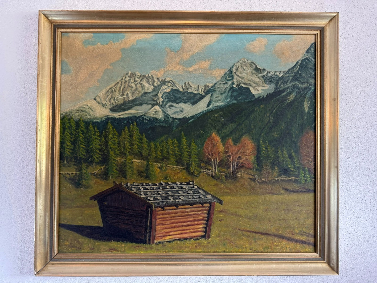 Ölgemälde Monogrammiert Jb Landschaft mit Gebirge