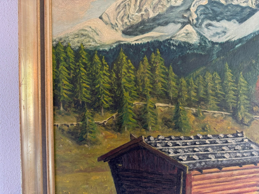 Ölgemälde Monogrammiert Jb Landschaft mit Gebirge