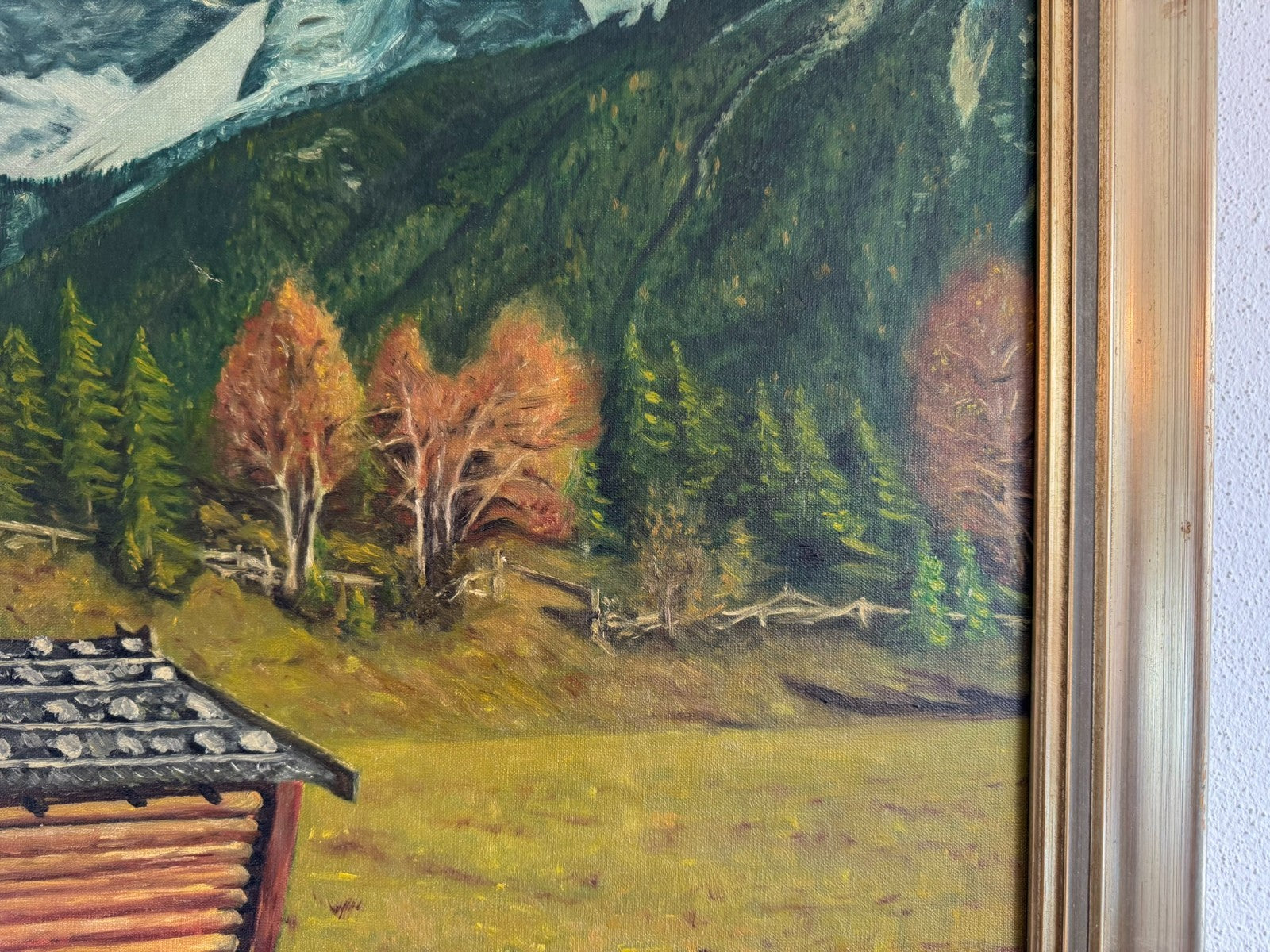 Ölgemälde Monogrammiert Jb Landschaft mit Gebirge