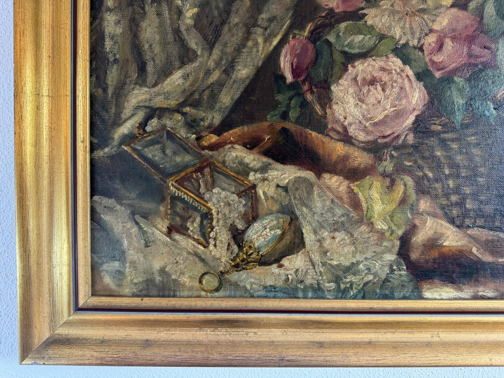 Antikes Ölgemälde von 1896 Blumen Stillleben signiert Elise Frank München