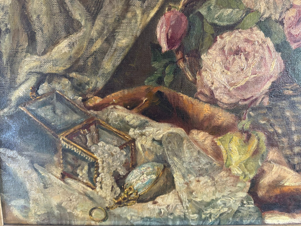 Antikes Ölgemälde von 1896 Blumen Stillleben signiert Elise Frank München
