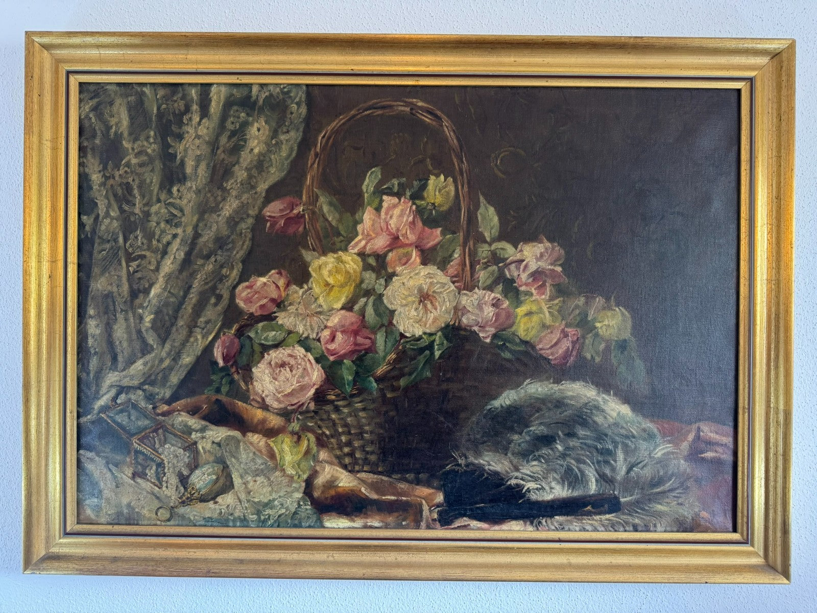 Antikes Ölgemälde von 1896 Blumen Stillleben signiert Elise Frank München