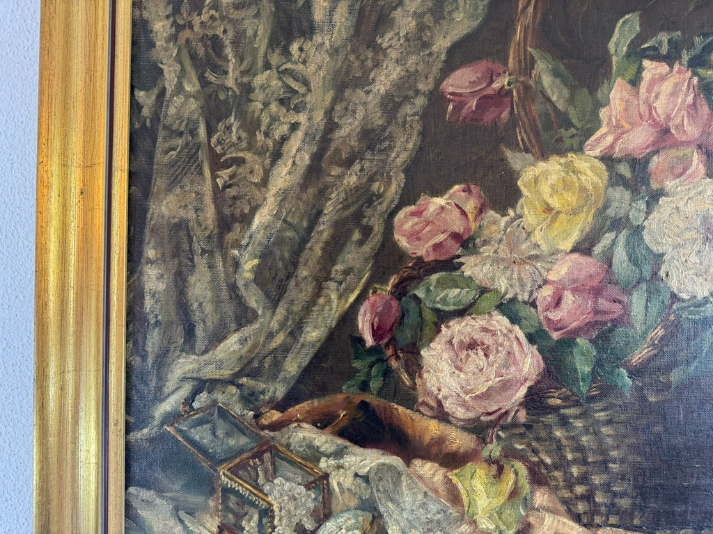 Antikes Ölgemälde von 1896 Blumen Stillleben signiert Elise Frank München