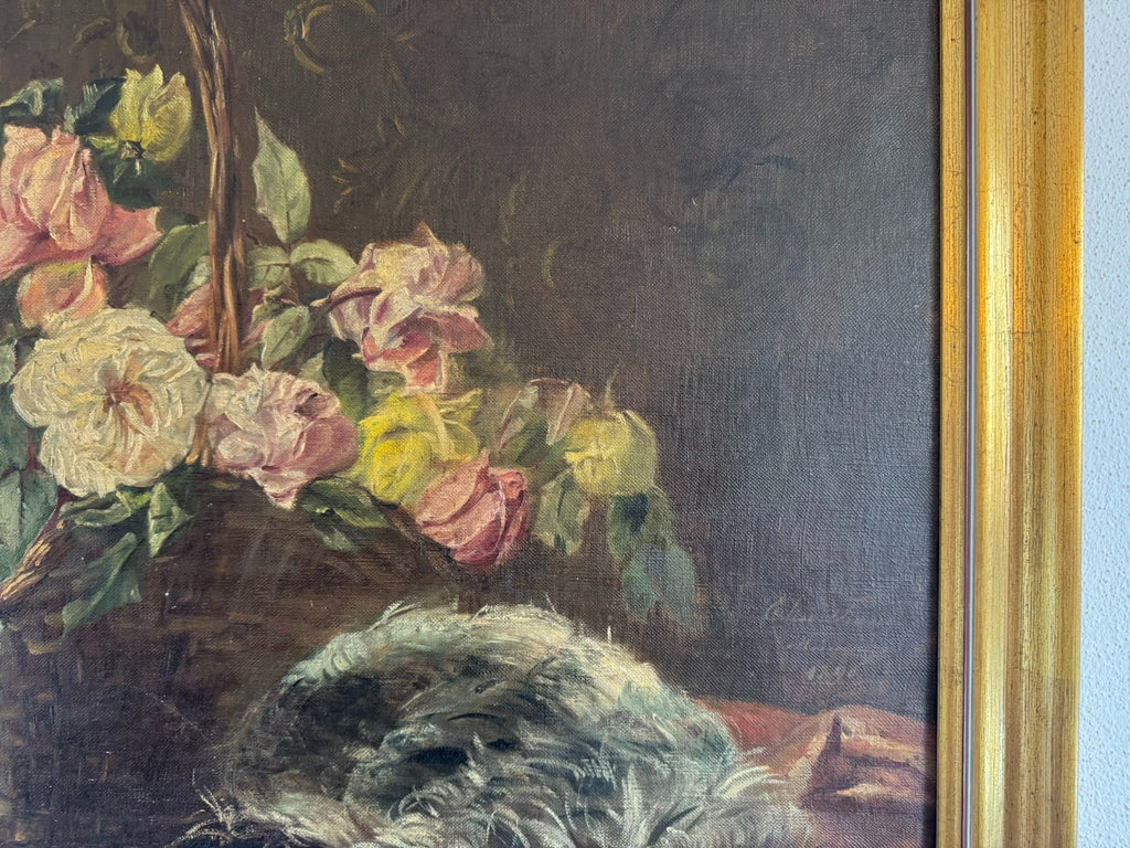 Antikes Ölgemälde von 1896 Blumen Stillleben signiert Elise Frank München