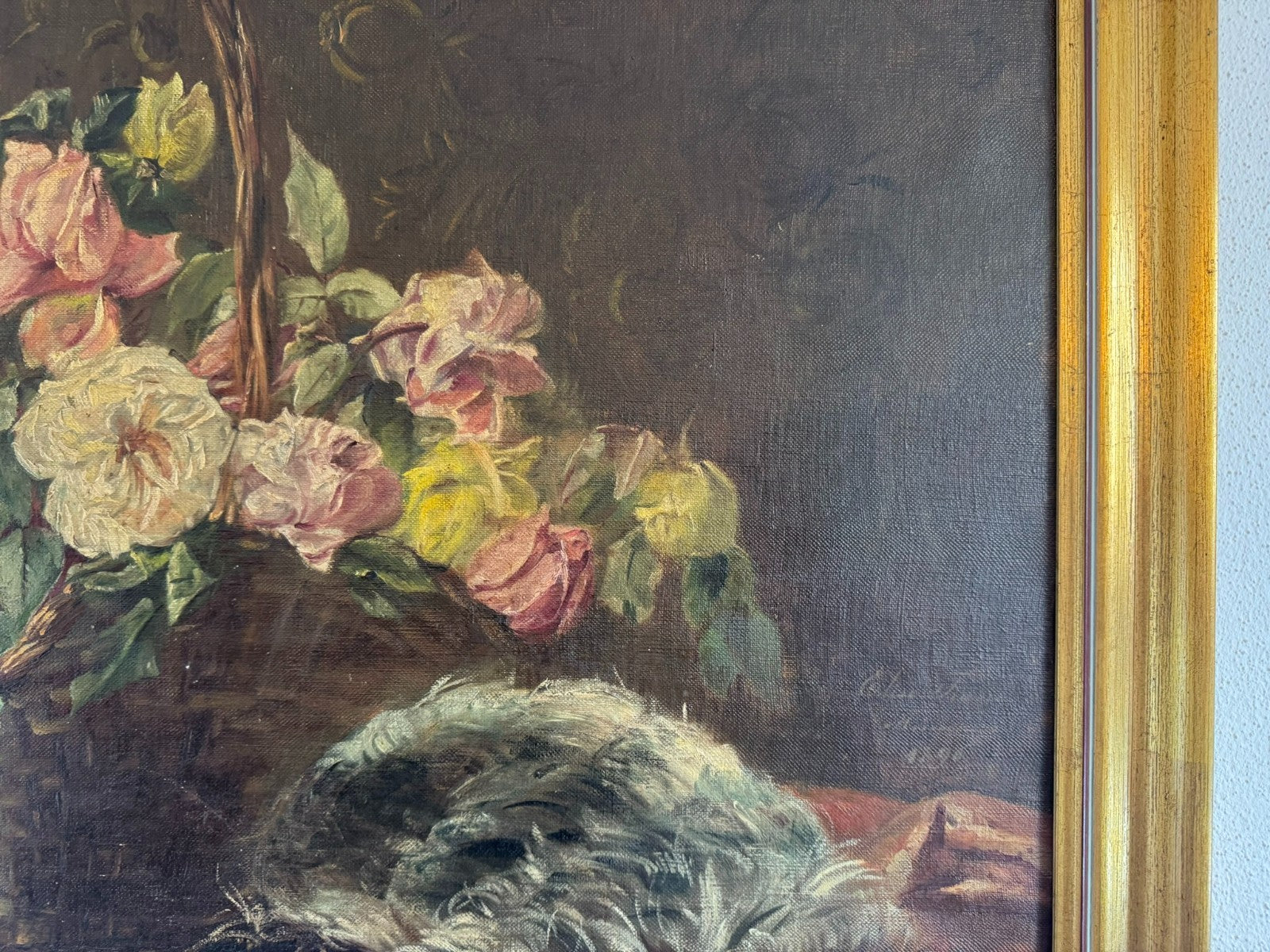 Antikes Ölgemälde von 1896 Blumen Stillleben signiert Elise Frank München
