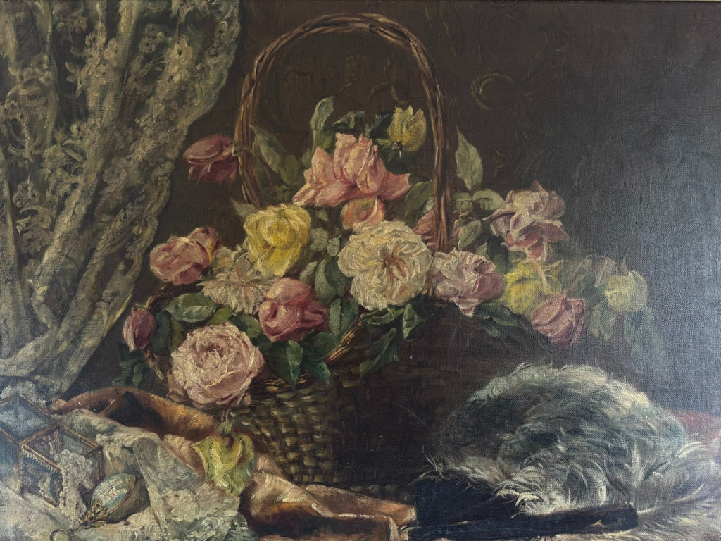 ANTIKES ÖLGEMÄLDE VON 1896 BLUMEN STILLLEBEN SIGNIERT ELISE FRANK MÜNCHEN