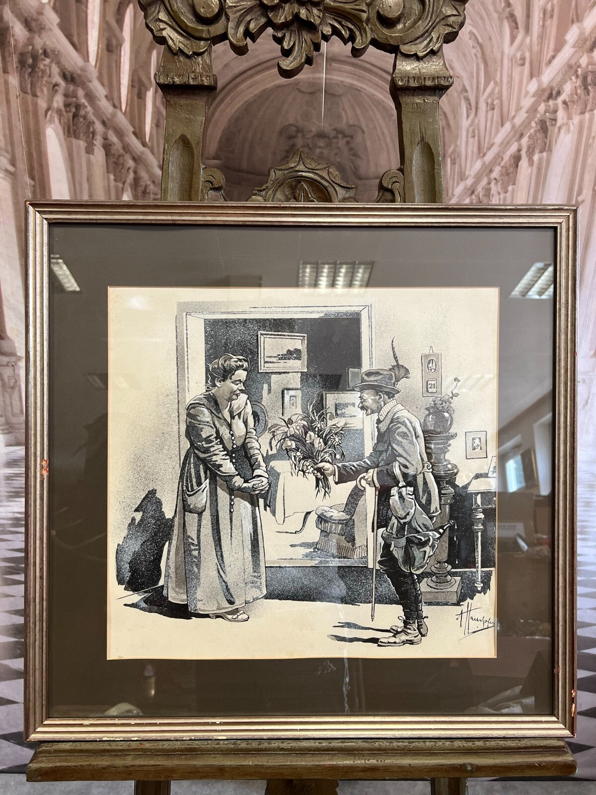 Grisaille auf Papier Personen in Gespräch Alfred Haushofer (1872-1943)