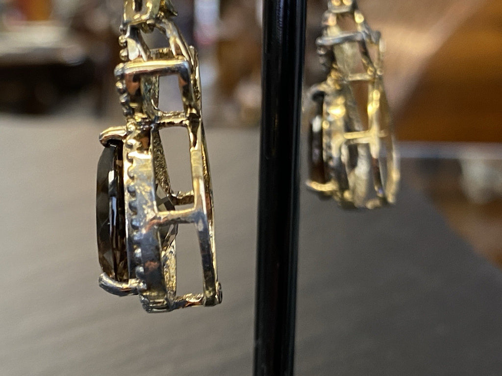 Ohrhänger Rauchquarz 925 Sterling Silber Tropfenschliff Tropfen vergoldet