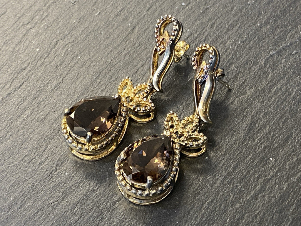 Ohrhänger Rauchquarz 925 Sterling Silber Tropfenschliff Tropfen vergoldet