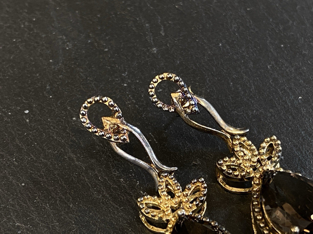 Ohrhänger Rauchquarz 925 Sterling Silber Tropfenschliff Tropfen vergoldet