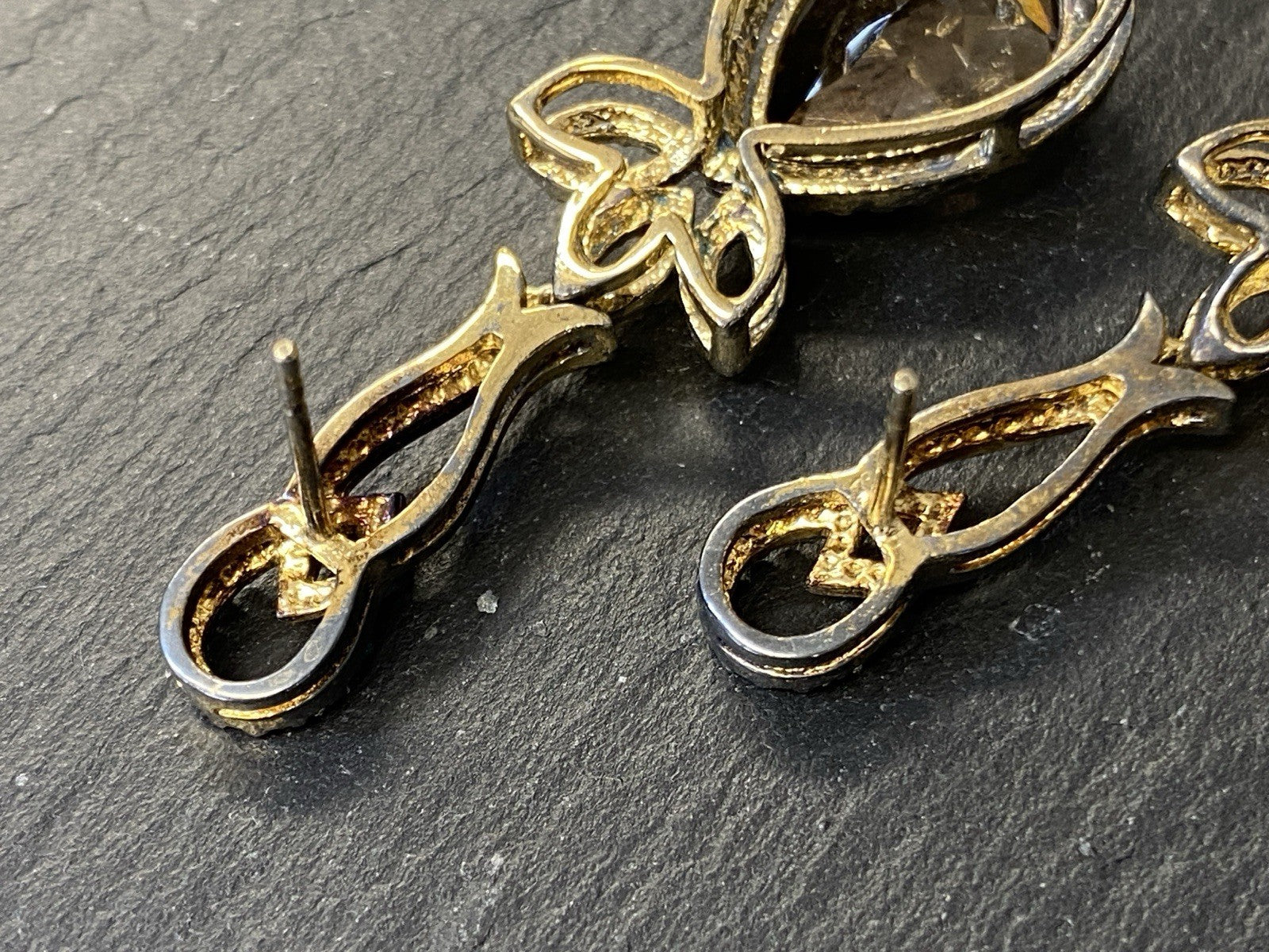 Ohrhänger Rauchquarz 925 Sterling Silber Tropfenschliff Tropfen vergoldet