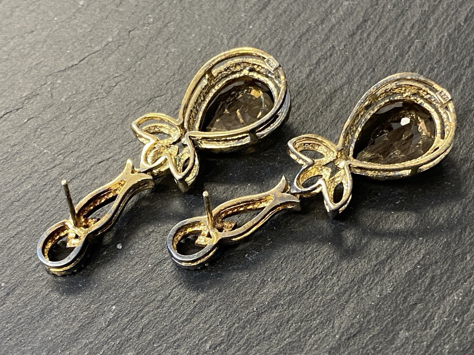 Ohrhänger Rauchquarz 925 Sterling Silber Tropfenschliff Tropfen vergoldet