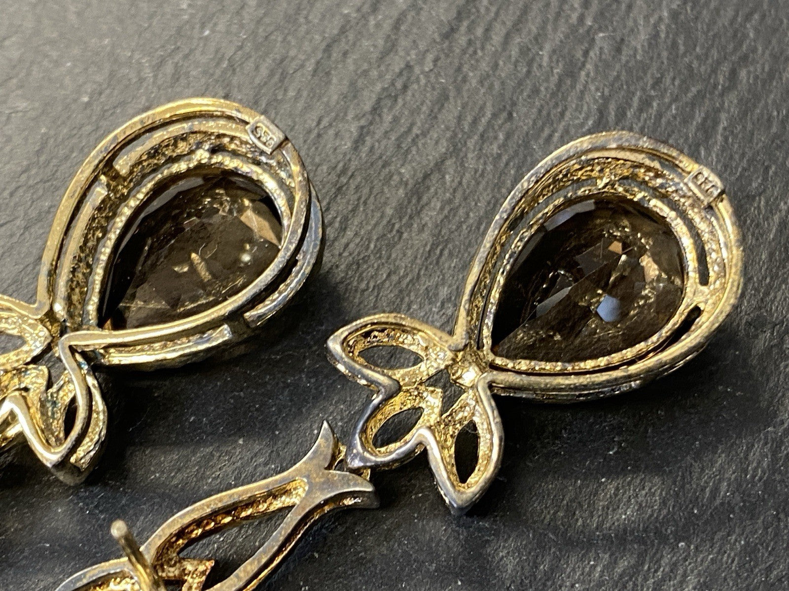 Ohrhänger Rauchquarz 925 Sterling Silber Tropfenschliff Tropfen vergoldet