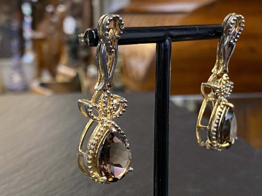 Ohrhänger Rauchquarz 925 Sterling Silber Tropfenschliff Tropfen vergoldet
