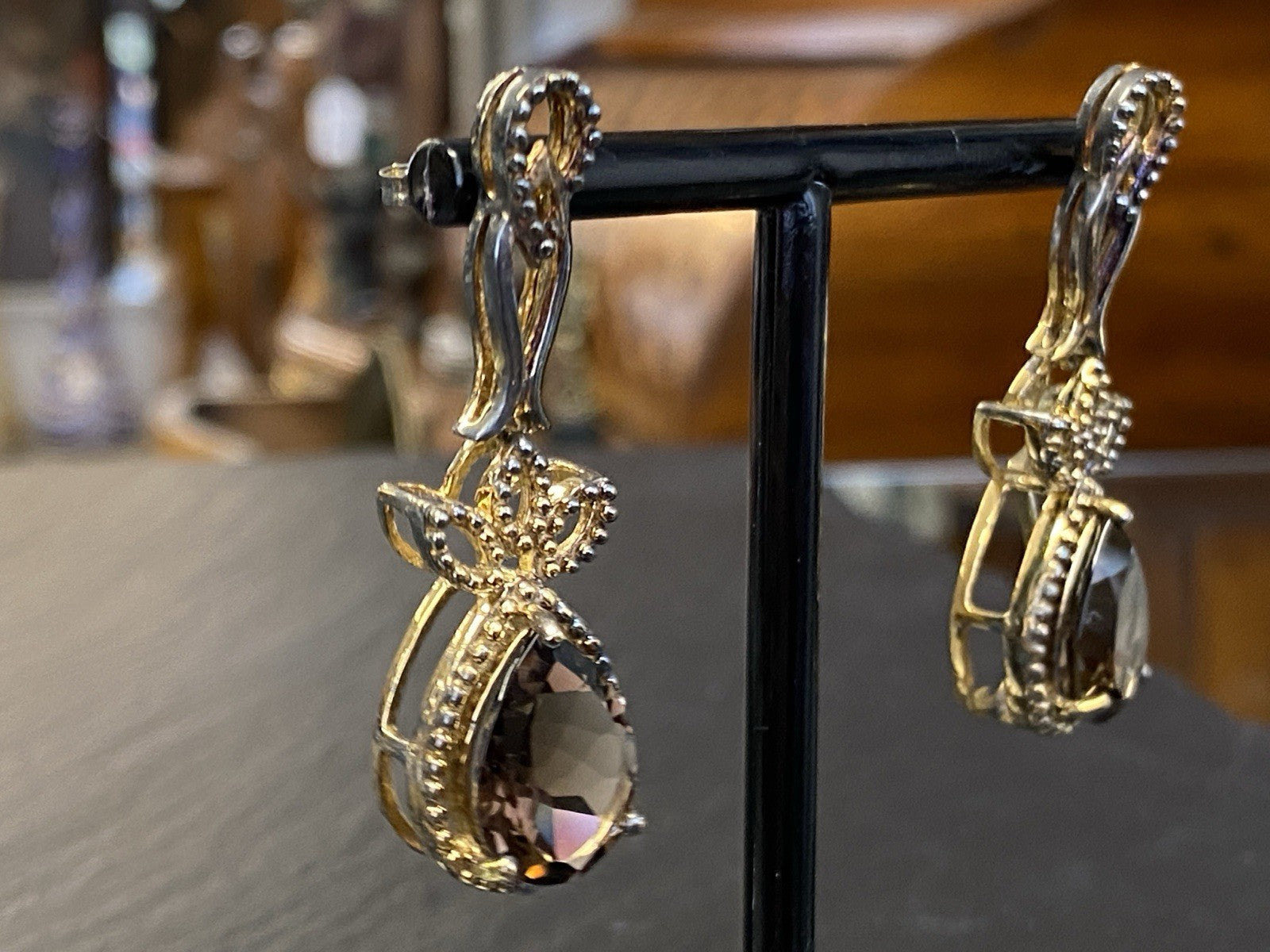 Ohrhänger Rauchquarz 925 Sterling Silber Tropfenschliff Tropfen vergoldet
