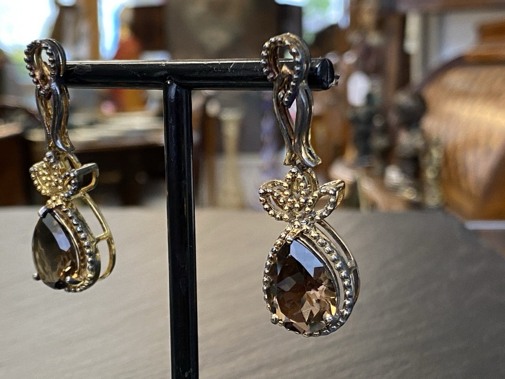 Ohrhänger Rauchquarz 925 Sterling Silber Tropfenschliff Tropfen vergoldet