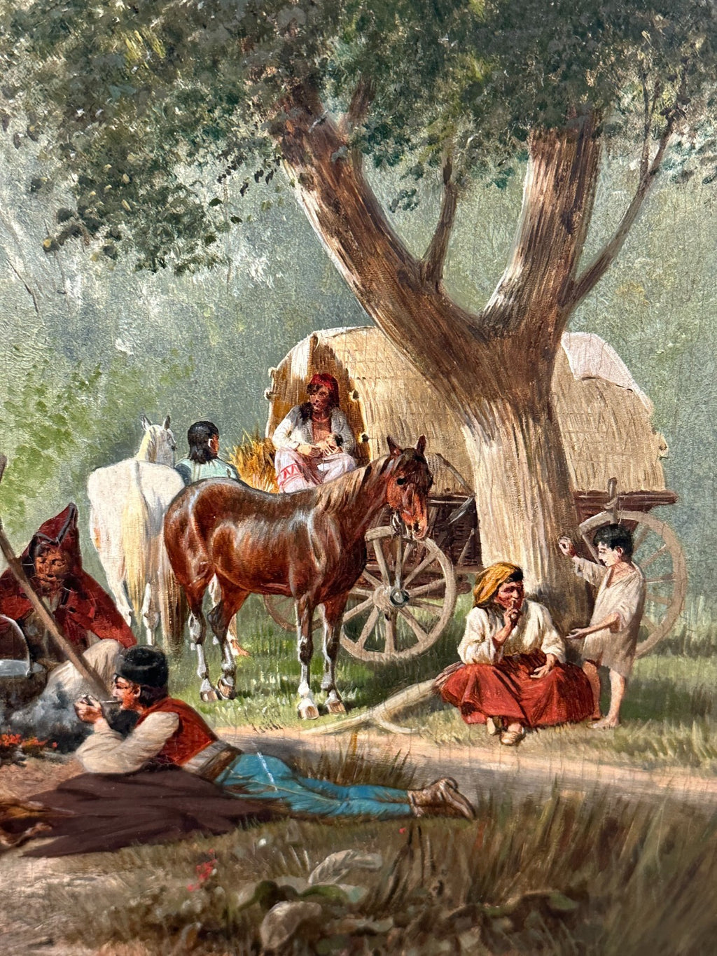 Ölgemälde Personen mit Kutsche auf der Rast Franz Quaglio (1844-1920)