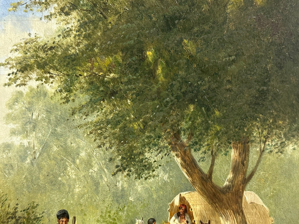 Ölgemälde Personen mit Kutsche auf der Rast Franz Quaglio (1844-1920)