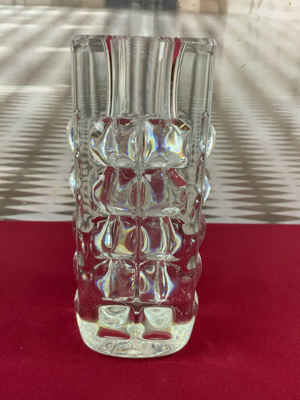 Massive Vase aus Glas Ichendorf Blockvase 4kg 22,5cm hoch Noppen Op Art