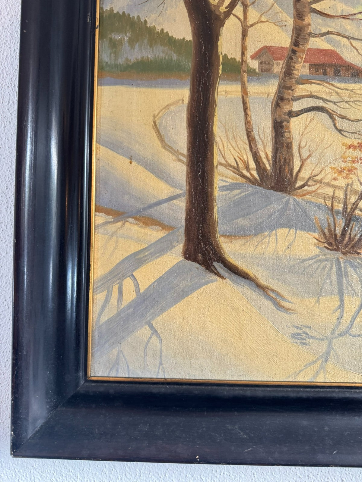 Antikes Ölgemälde von 1937 Winter Landschaft signiert Wilhelm Bürli