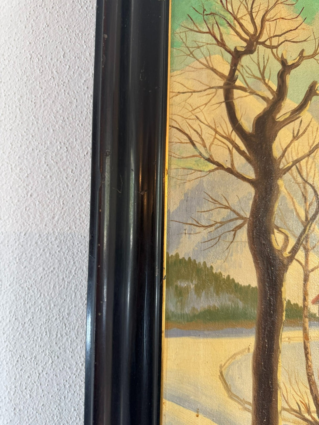 Antikes Ölgemälde von 1937 Winter Landschaft signiert Wilhelm Bürli
