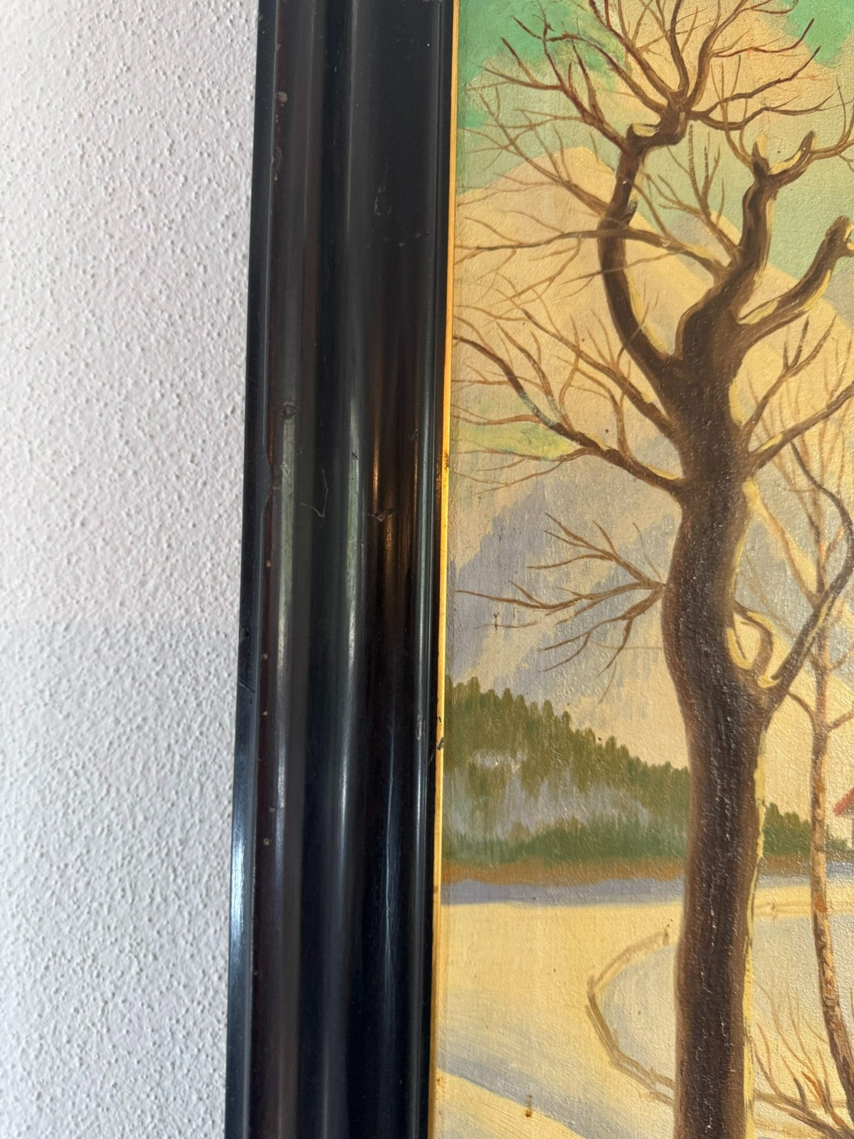 Antikes Ölgemälde von 1937 Winter Landschaft signiert Wilhelm Bürli