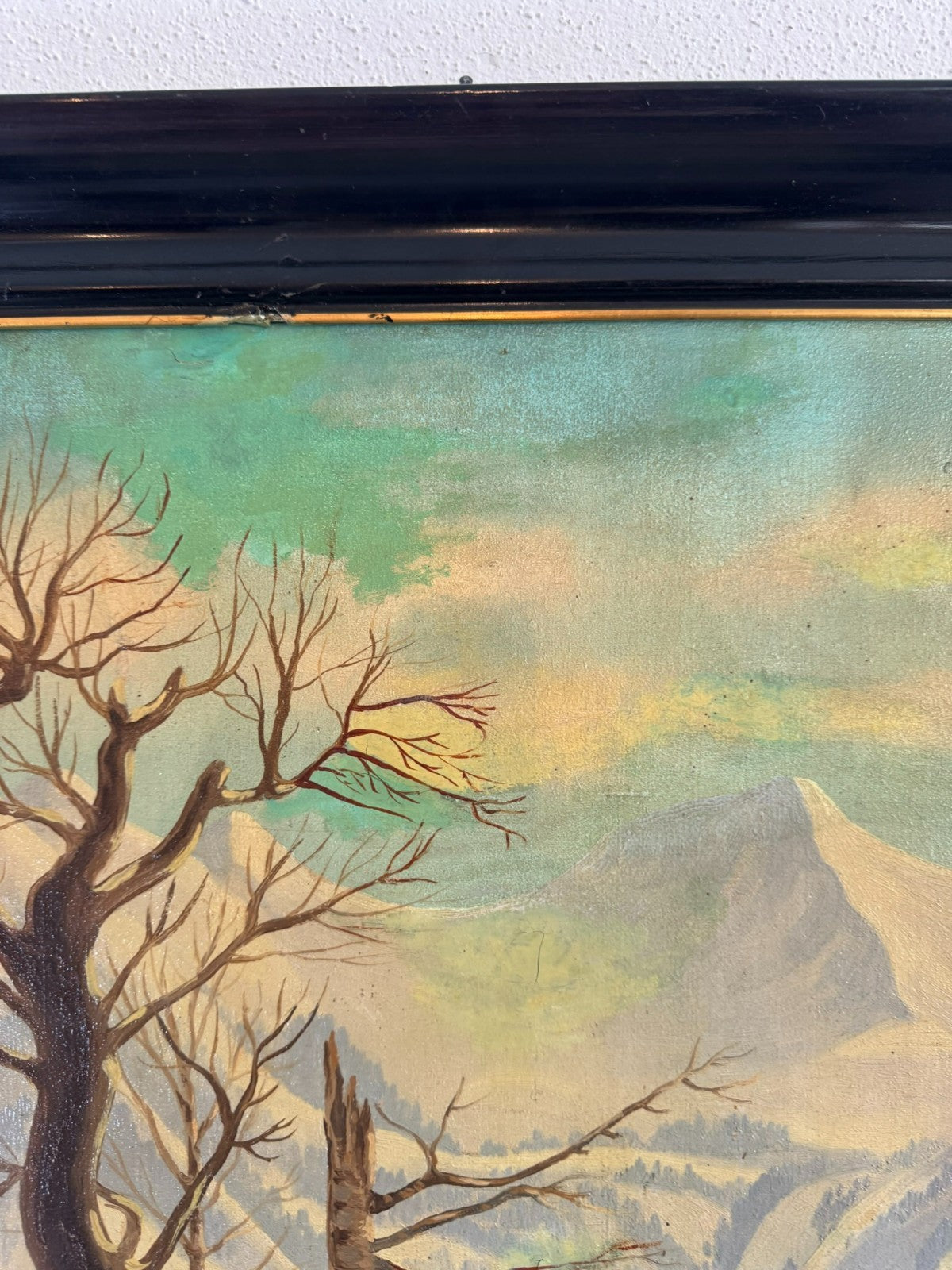 Antikes Ölgemälde von 1937 Winter Landschaft signiert Wilhelm Bürli