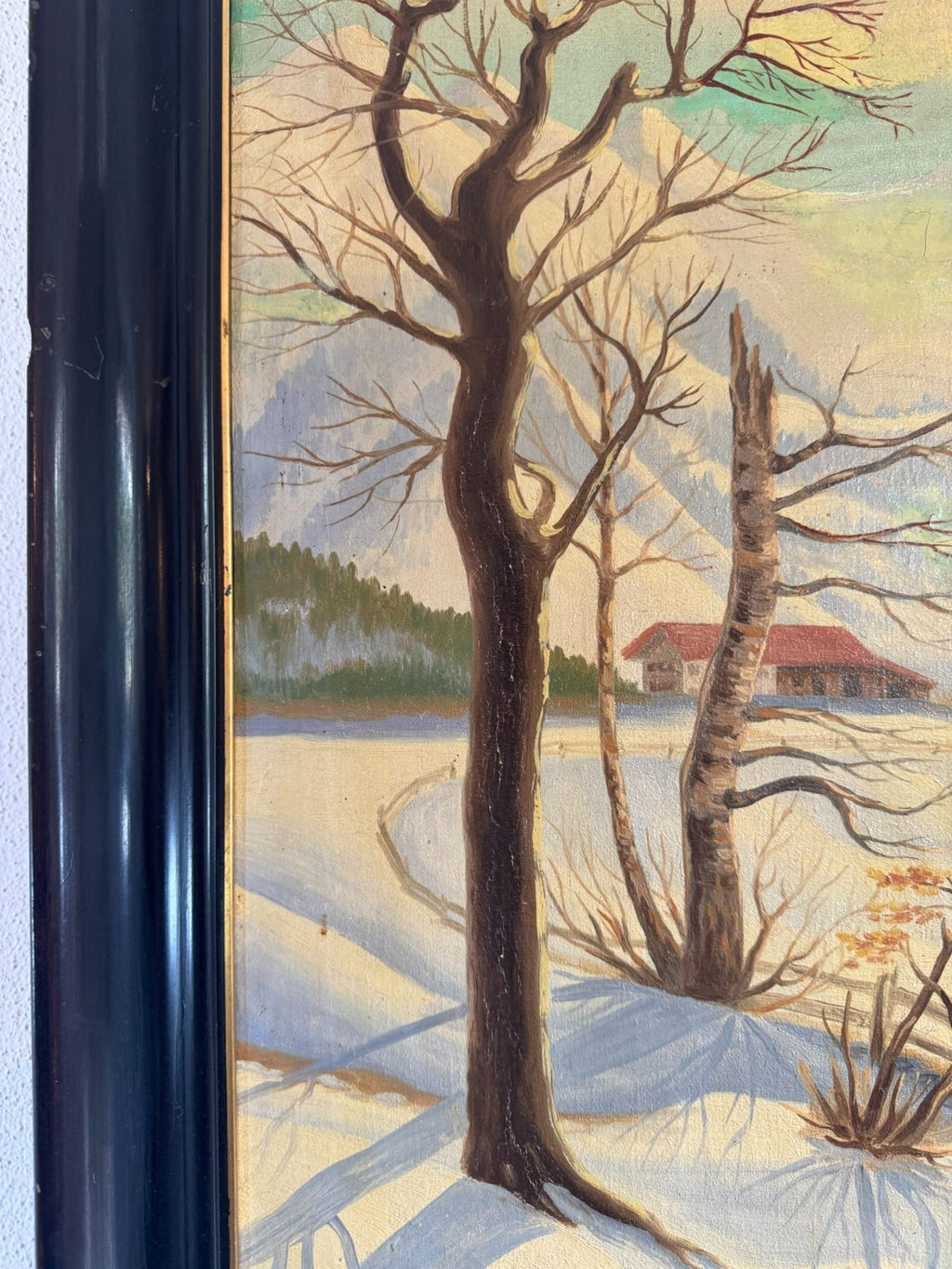 Antikes Ölgemälde von 1937 Winter Landschaft signiert Wilhelm Bürli