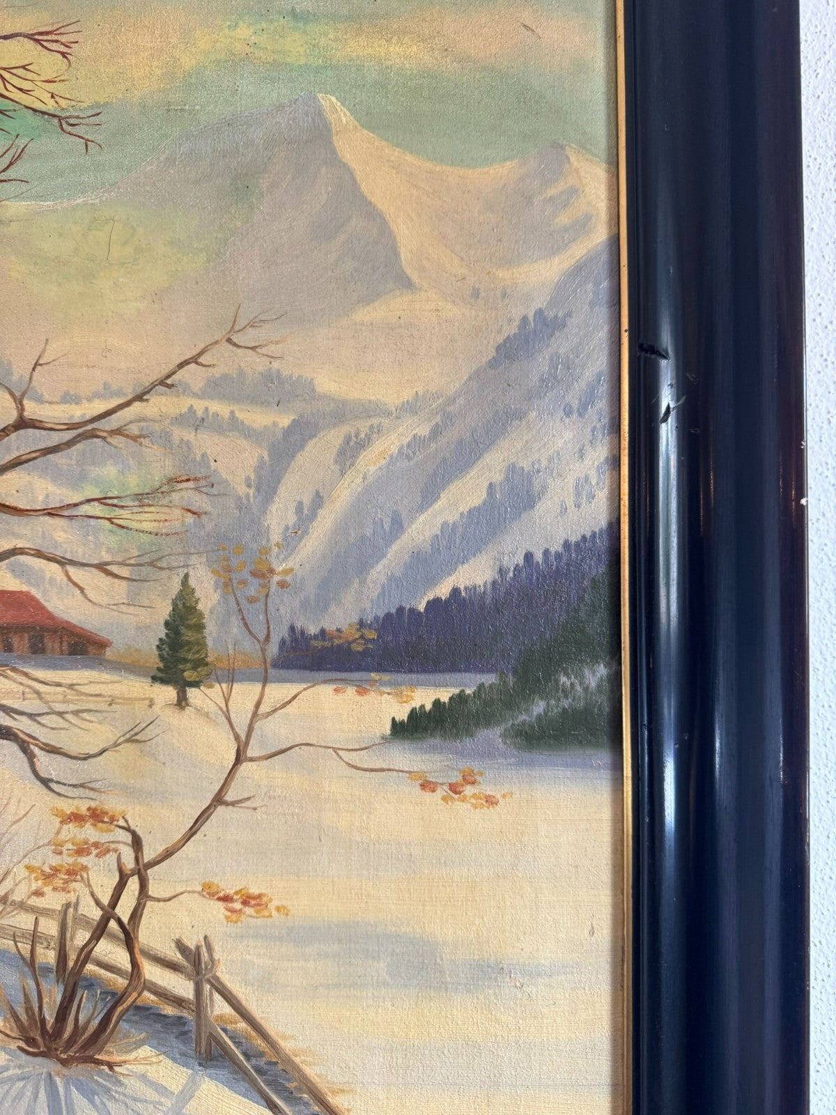 Antikes Ölgemälde von 1937 Winter Landschaft signiert Wilhelm Bürli