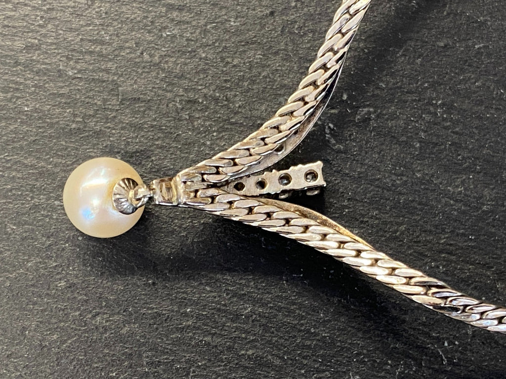 Elegantes Collier Weissgold Gold 585 16,6g mit Perle und Diamanten Halskette