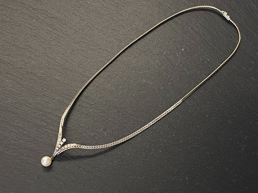 Elegantes Collier Weissgold Gold 585 16,6g mit Perle und Diamanten Halskette