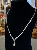 ELEGANTES COLLIER WEISSGOLD GOLD 585 16,6g MIT PERLE UND DIAMANTEN HALSKETTE