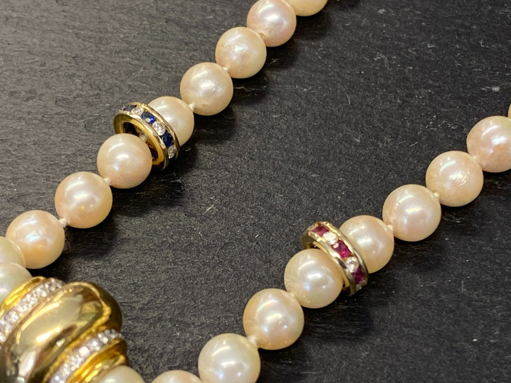 Elegantes Collier Perlenkette mit Elementen aus Gelbgold 14K Diamanten