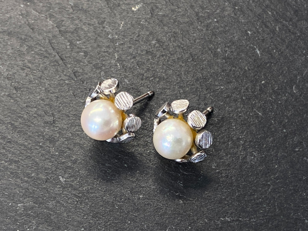 Paar Ohrstecker aus Weissgold Gold 14K 585 mit Perle Perlenohrringe Ohrringe
