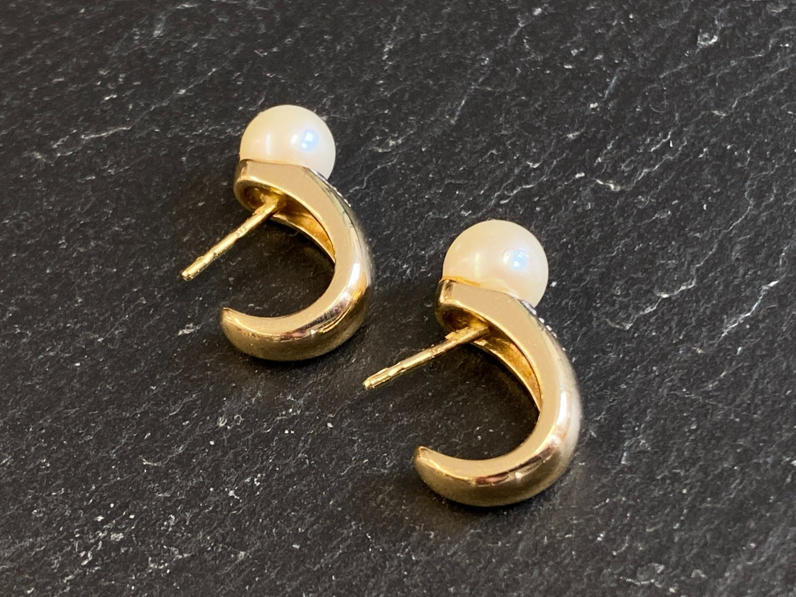 Paar Ohrringe aus Gelbgold Gold 14K 585 5,73g mit Perle und Diamanten
