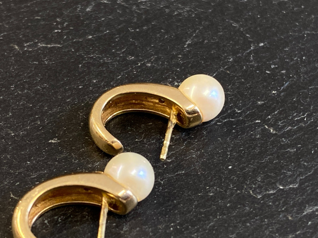 Paar Ohrringe aus Gelbgold Gold 14K 585 5,73g mit Perle und Diamanten